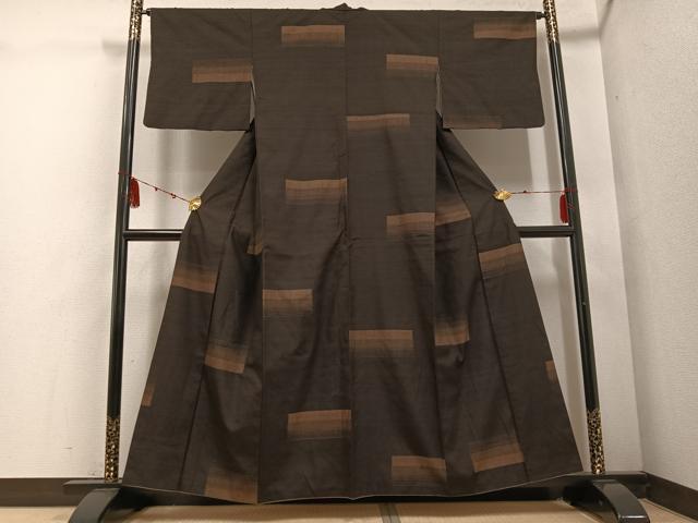 平和屋着物●上質な紬 段違い文 正絹 逸品 AABD7037ph