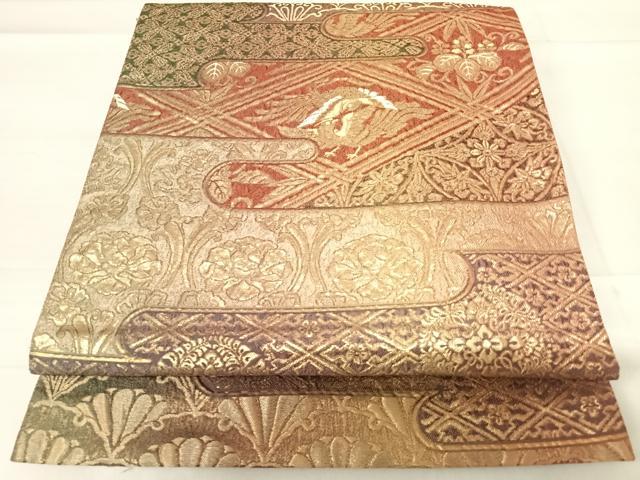 平和屋着物◎六通柄袋帯 エ霞花鳥文 金糸 正絹 逸品 AABD7121yx