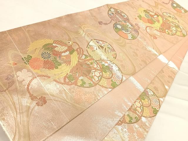 平和屋着物◎佐賀錦 六通柄袋帯 鳳凰花文 金銀糸 正絹 逸品 AABD7209yx