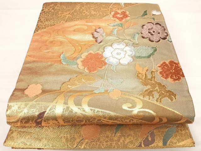 平和屋着物◎六通柄袋帯 唐織 流水花唐草文 金糸 正絹 逸品 AABD7229yx