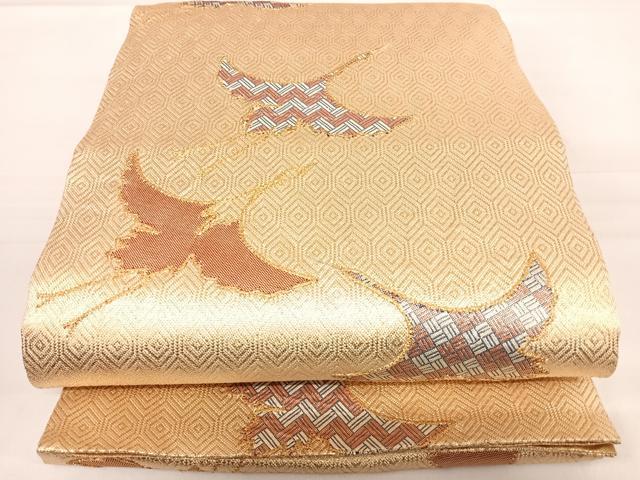 平和屋着物◎六通柄袋帯 刺繍 飛鶴文 金糸 正絹 逸品 AABD7287yx