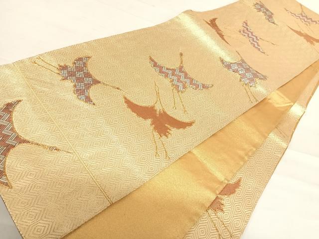 平和屋着物◎六通柄袋帯 刺繍 飛鶴文 金糸 正絹 逸品 AABD7287yx
