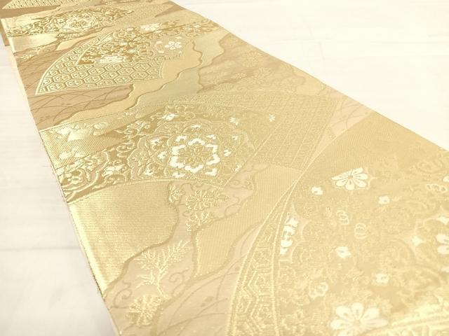 平和屋着物◎六通柄袋帯 道長地紙花文 金糸 正絹 逸品 AABD7292yx