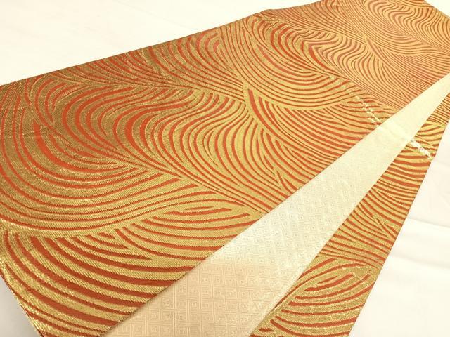 平和屋着物◎佐賀錦 全通柄袋帯 流水文 金糸 正絹 逸品 AABD7308yx