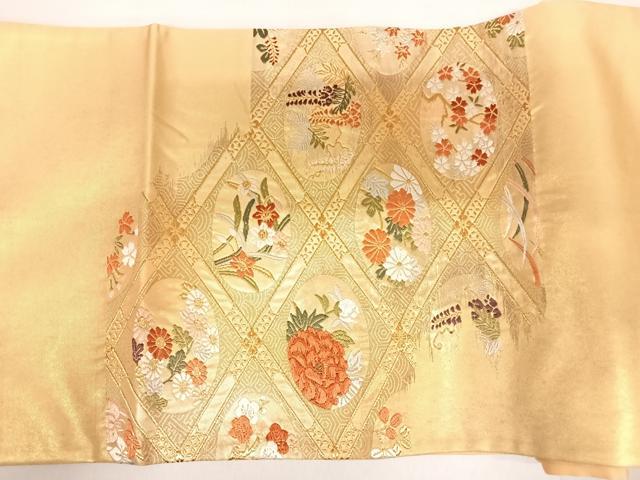 平和屋着物◎太鼓柄袋帯 唐織 天井花丸文 金糸 正絹 逸品 AABD7343yx