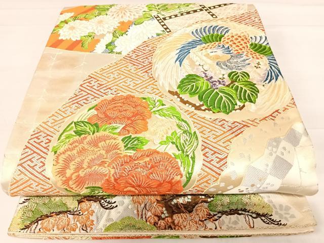 平和屋着物◎六通柄袋帯 唐織 切箔扇 金銀糸 正絹 逸品 AABD7349yx