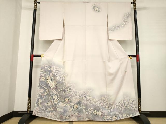 平和屋着物●越後十日町の一流染匠 桐屋・翠山工房 訪問着 絞り 辻が花 舞花文 暈し染め 正絹 逸品 AABD7380ck