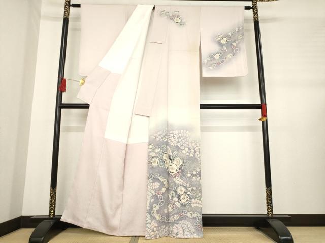 平和屋着物●越後十日町の一流染匠 桐屋・翠山工房 訪問着 絞り 辻が花 舞花文 暈し染め 正絹 逸品 AABD7380ck