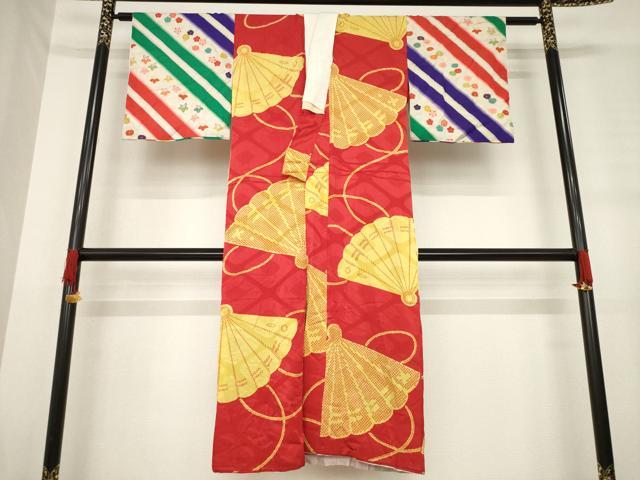 平和屋着物●アンティーク 大正ロマン 長襦袢 袷 檜扇花文 銀彩 正絹 逸品 AABD7401ck