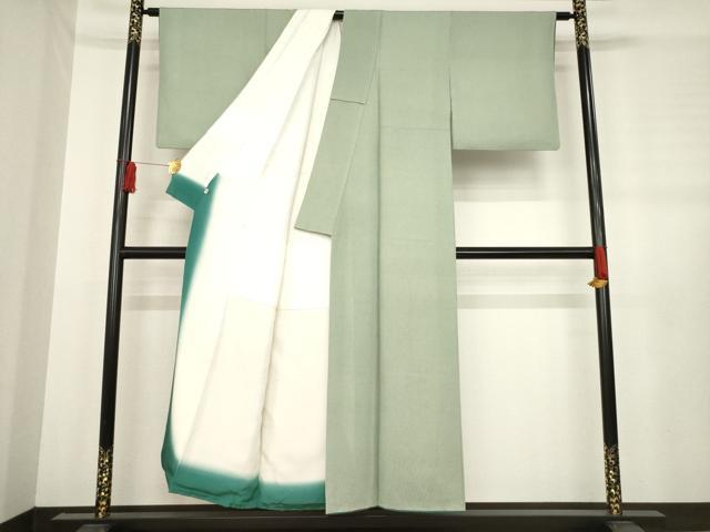 平和屋着物●江戸小紋 万筋 白×老竹色 正絹 逸品 AABD7431ck