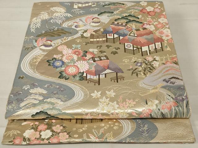 平和屋着物◎六通柄袋帯 唐織 九百錦 千寿里錦繍文 金糸 正絹 逸品 AABD7460ou