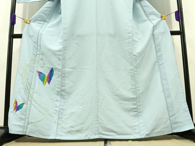 平和屋着物▽訪問着 単衣 舞蝶文 銀彩 洗える着物 AABD7493jh