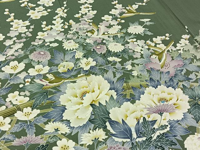 平和屋着物▽色留訪問着 単衣 友禅 作家物 花鳥文 正絹 逸品 AABD7496jh