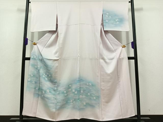 平和屋着物▽訪問着 単衣 流水文 紅葉 暈し染め 正絹 逸品 AABD7498jh