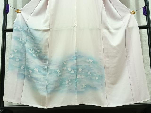平和屋着物▽訪問着 単衣 流水文 紅葉 暈し染め 正絹 逸品 AABD7498jh
