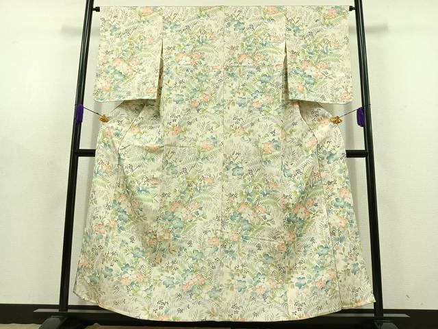 平和屋着物▽上質な小紋 単衣 手描き 草花文 正絹 逸品 AABD7505jh
