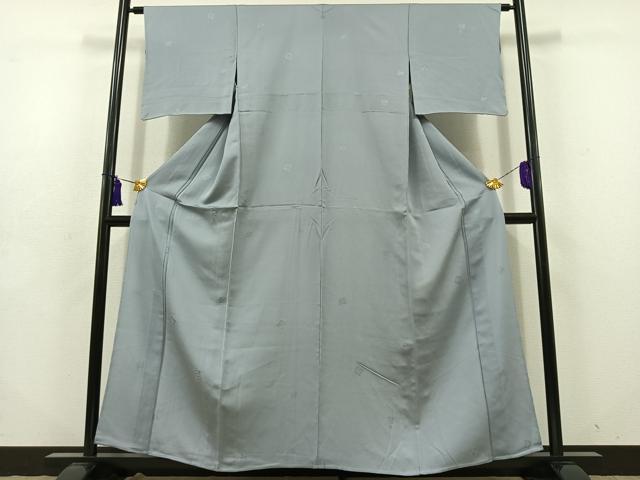 平和屋着物▽上質な色無地 単衣 流水花地紋 灰青色 正絹 逸品 AABD7510jh