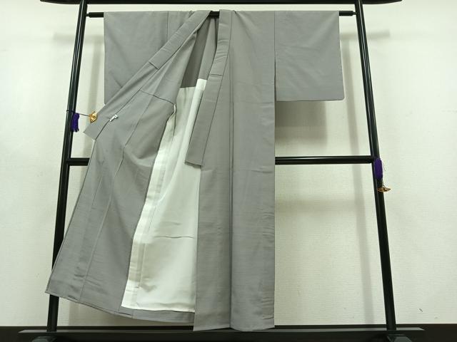 平和屋着物▽お召 単衣 錫色 正絹 逸品 AABD7511jh