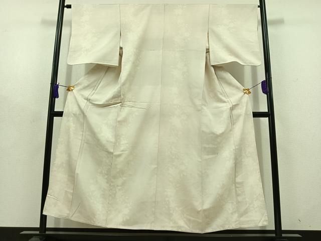 平和屋着物▽上質な紬 単衣 草花文 正絹 逸品 AABD7518jh
