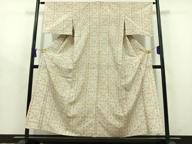 平和屋着物▽本場染大島紬 単衣 花菱文 正絹 逸品 AABD7519jh