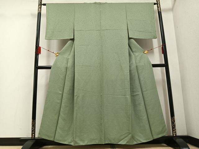 平和屋着物●上質な色無地 草花地紋 山葵色 三越扱い 正絹 逸品 AABD7521ph