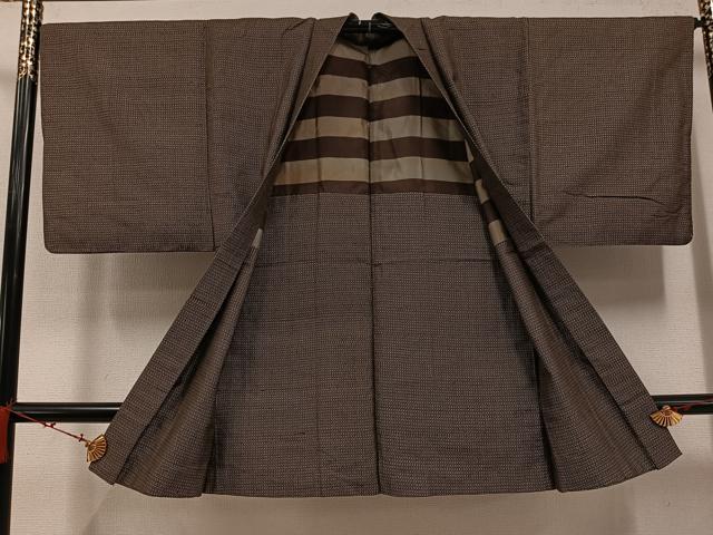 平和屋着物●男性 紬 アンサンブル 格子 正絹 逸品 AABD7554ph