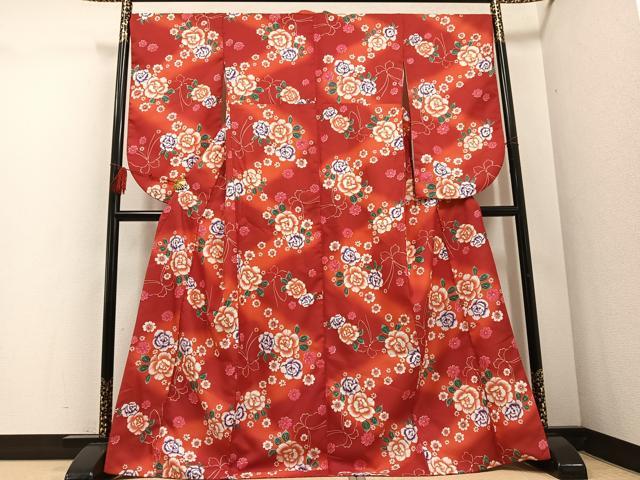 平和屋着物●小振袖 二尺袖 牡丹 暈し染め 洗える着物 AABD7559ph