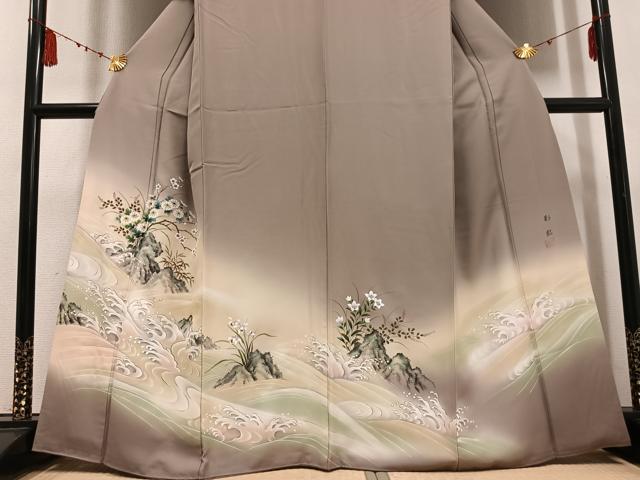 平和屋着物●和紙染染色作家・植村彩弘 色留袖 作家物 手描き 立波枝花文 暈し染め 金彩 正絹 逸品 AABD7575ph