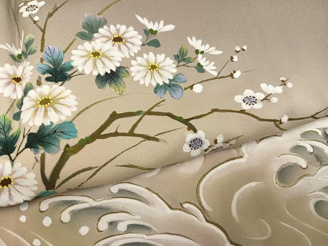 平和屋着物●和紙染染色作家・植村彩弘 色留袖 作家物 手描き 立波枝花文 暈し染め 金彩 正絹 逸品 AABD7575ph