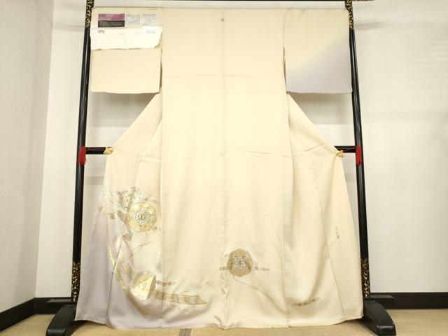 平和屋着物●螺鈿作家 藤本隆士 訪問着 鏡裏花鳥文 暈し染め 金銀彩 残布464cm・反端付き 正絹 逸品 未使用 AABD7601ck
