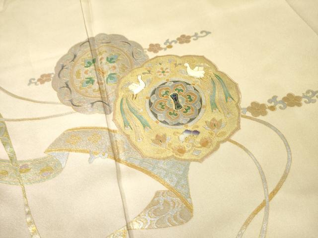 平和屋着物●螺鈿作家 藤本隆士 訪問着 鏡裏花鳥文 暈し染め 金銀彩 残布464cm・反端付き 正絹 逸品 未使用 AABD7601ck