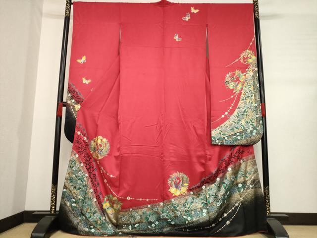 平和屋着物○豪華振袖 駒刺繍 鳳凰花丸文 暈し染め 金彩 ロング