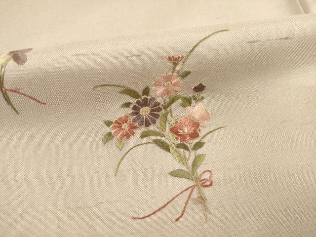 平和屋着物●訪問着 紬地 総刺繍 花束文 やまと誂製 正絹 逸品 AABD7634ck