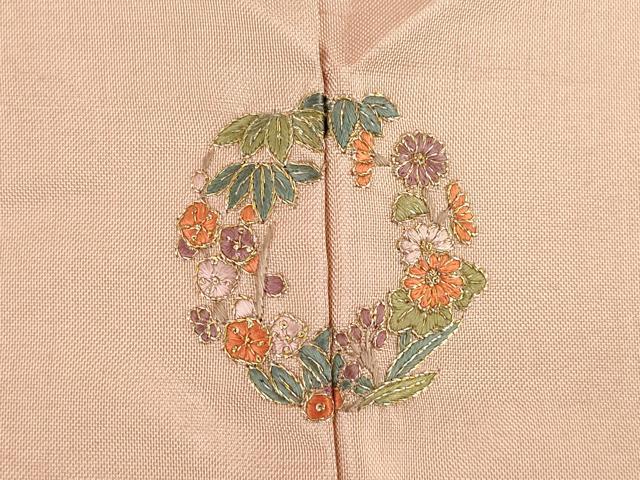 平和屋着物●訪問着 紬地 総刺繍 花束文 やまと誂製 正絹 逸品 AABD7634ck