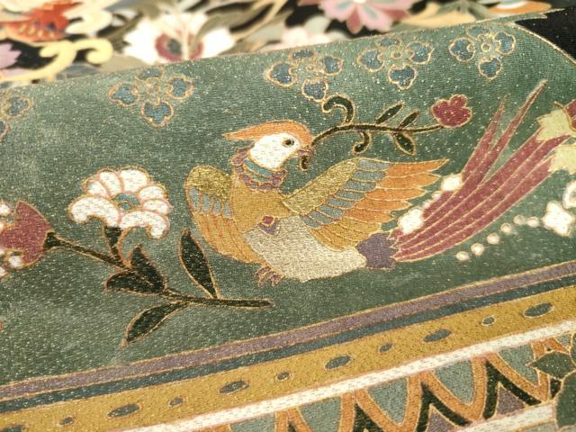 平和屋着物●豪華黒留袖 作家物 駒刺繍 向かい鳥更紗花文 金糸 正絹 逸品 AABE9241ck