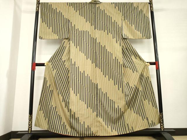 平和屋着物●上質な小紋 紬地 変わり縞 正絹 逸品 AABD7652ck