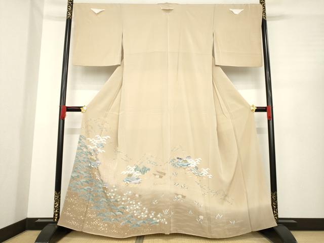 平和屋着物●豪華色留袖 友禅 風景松文 金彩 正絹 逸品 未使用 AABD7666ck