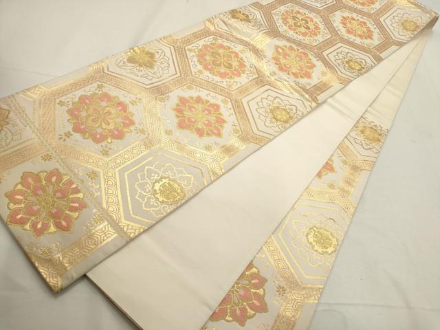 平和屋着物▼六通柄袋帯 亀甲花唐草文 金糸 正絹 逸品 AABD7782wj