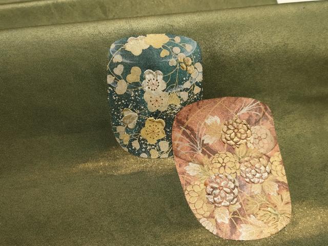 平和屋着物▼太鼓柄袋帯 草花文 金彩 引箔 正絹 逸品 AABD8057wj