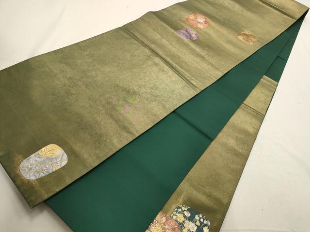 平和屋着物▼太鼓柄袋帯 草花文 金彩 引箔 正絹 逸品 AABD8057wj
