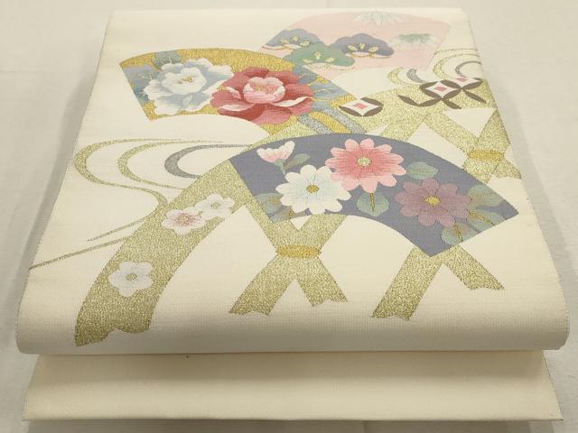 平和屋着物○爪＆#25620；き本綴れ 太鼓柄袋帯 作家物 扇面瑞祥文 金