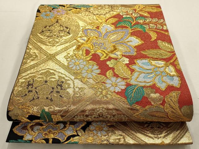 平和屋着物◎六通柄袋帯 花鳥文 金銀糸 正絹 逸品 AABC3583ou 平和