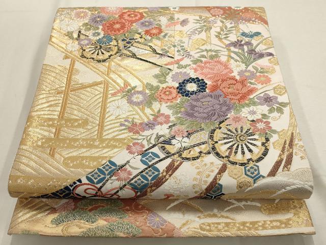 平和屋着物▼六通柄袋帯 花車文 金銀糸 正絹 逸品 AABD8140wj