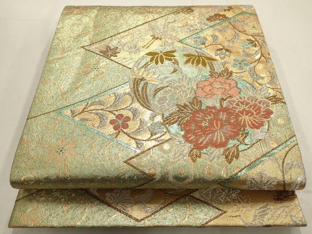 平和屋着物○六通柄袋帯 唐錦 花丸有取文 正絹 逸品