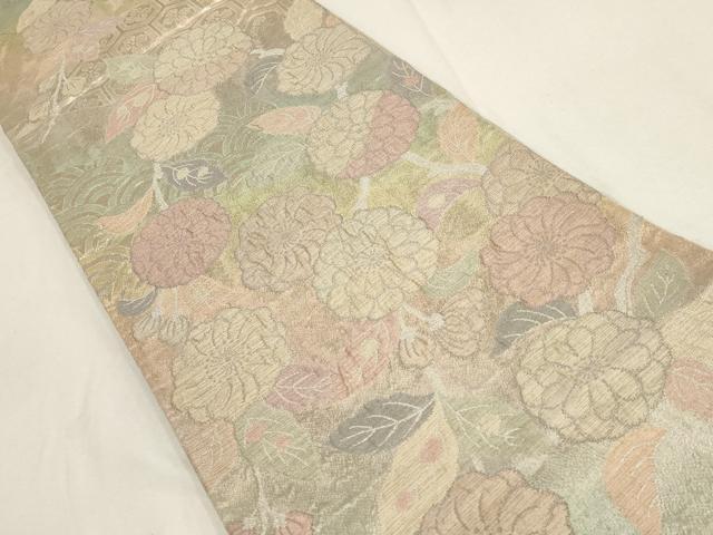 平和屋着物▼六通柄袋帯 ふくれ織 亀甲草花文 銀糸 正絹 逸品 AABD8227wj