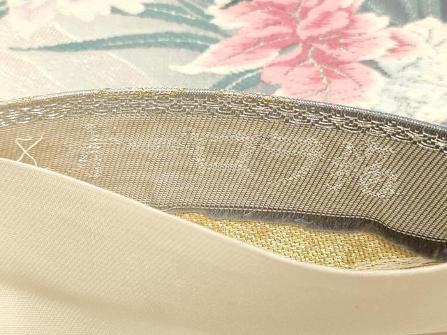 平和屋着物▼六通柄袋帯 唐織 花蝶文 オーロラ箔 金銀糸 正絹 逸品 AABD8234wj