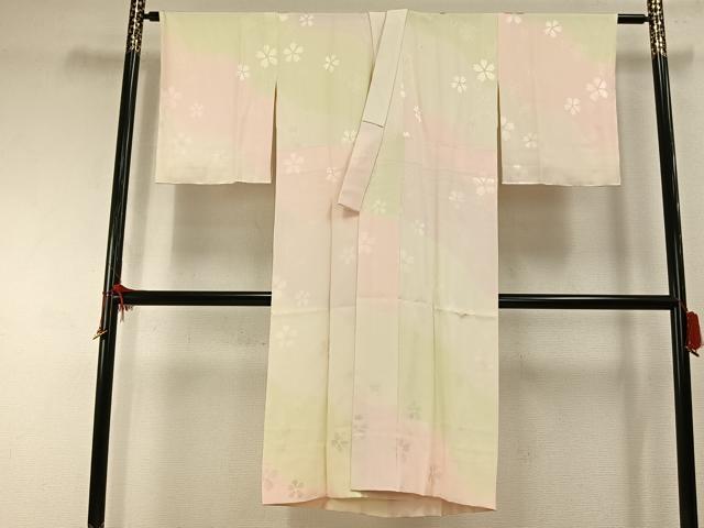平和屋着物●長襦袢 袷 舞桜文 暈し染め 正絹 逸品 AABD8494fy