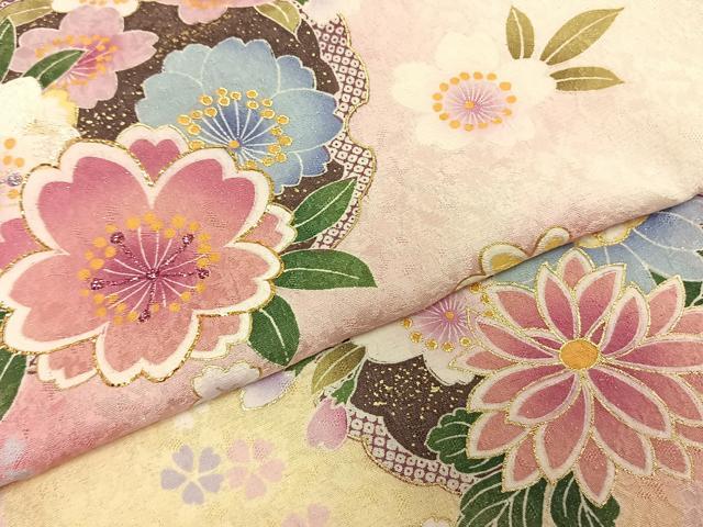 平和屋着物●豪華振袖 草花文 暈し染め 金彩 銀通し地 仮絵羽 逸品 未使用 AABD8495fy