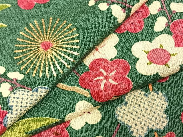 平和屋着物●摺型友禅 京都 多ち花 小振袖 二尺袖 能衣松竹梅 金彩 鬼しぼ縮緬 正絹 逸品 AABD8515fy