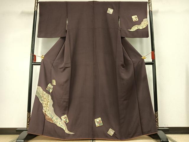 平和屋着物●訪問着 道長色紙花文 金彩 正絹 逸品 AABD8543fy